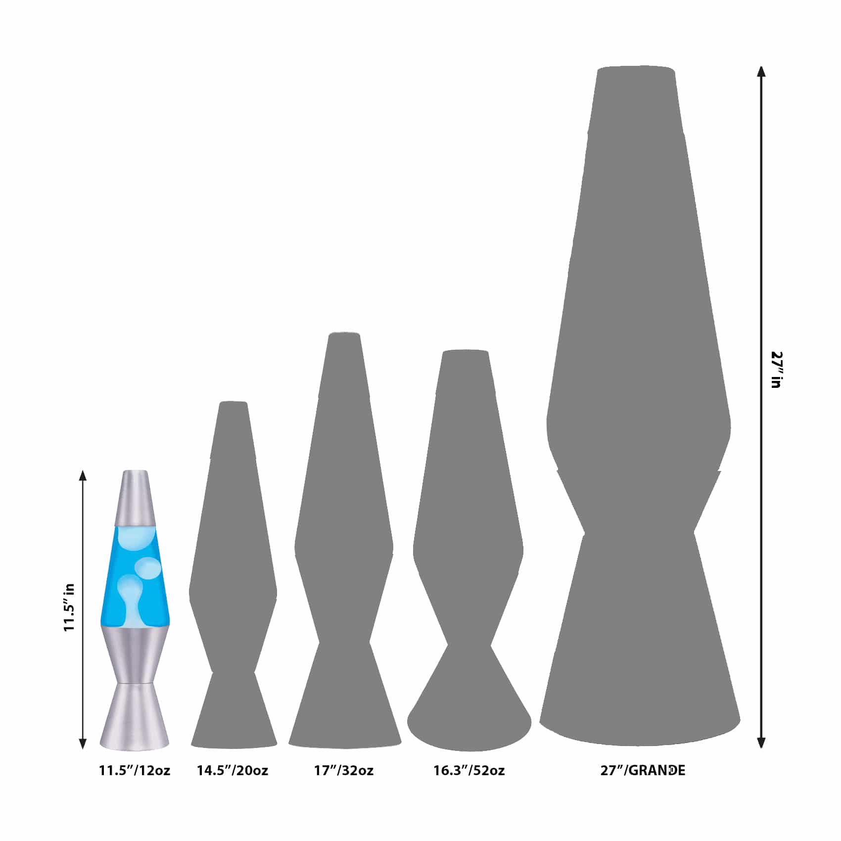 11.5” LAVA® Lamp – White/Blue/Silver Size Comparison