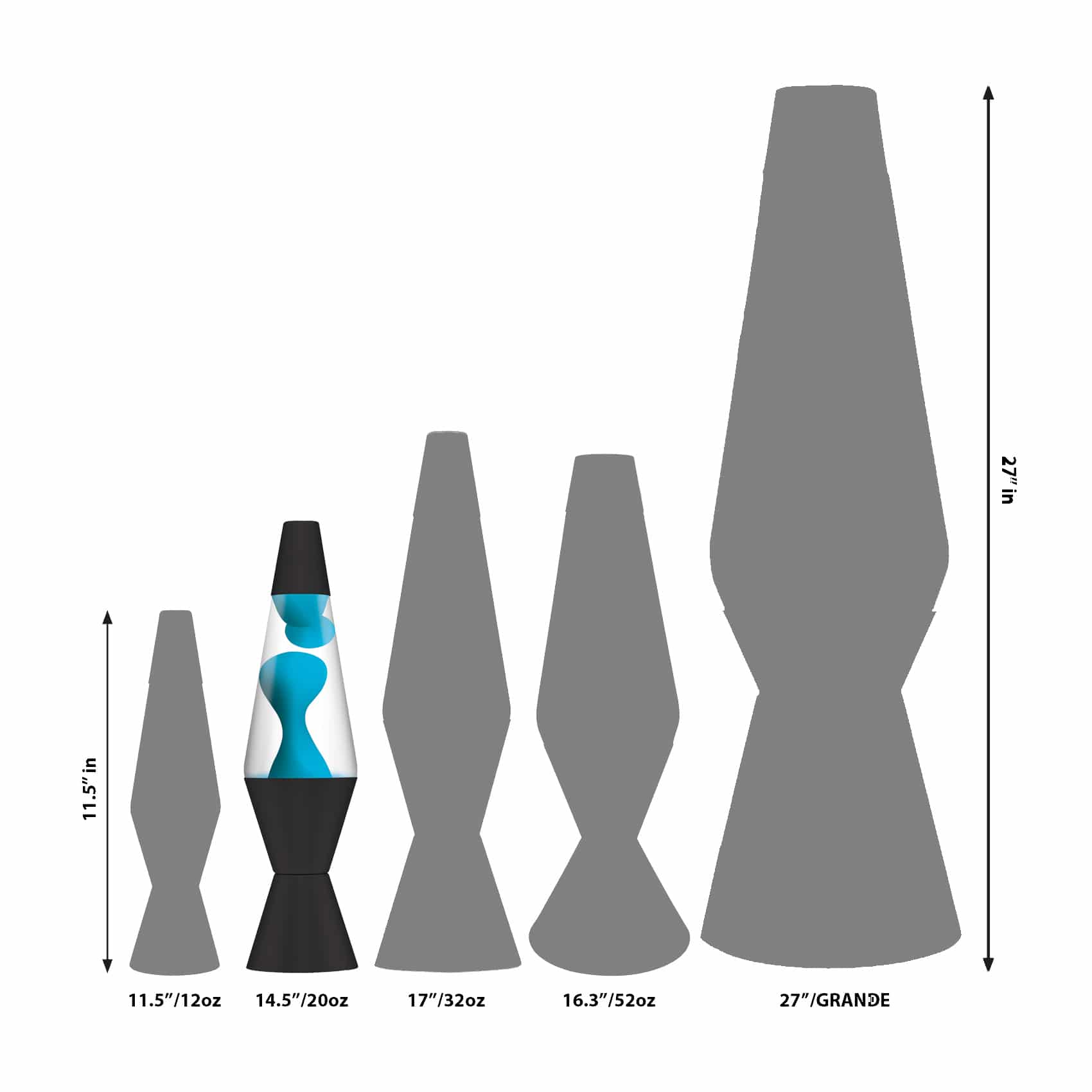 14.5” LAVA® Lamp Neon – Blue/Clear/Black Size Comparison