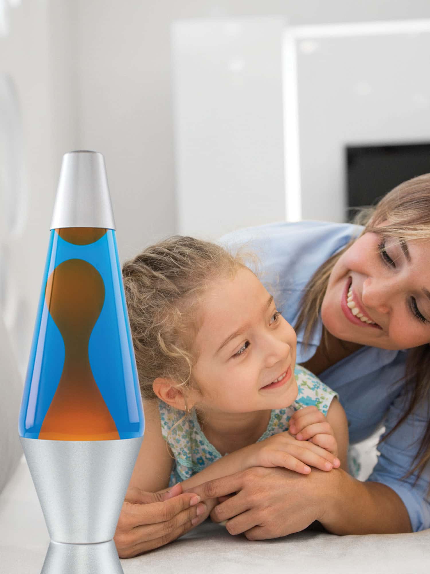 14.5” LAVA® Lamp – Orange/Blue/Silver with mother and daughter