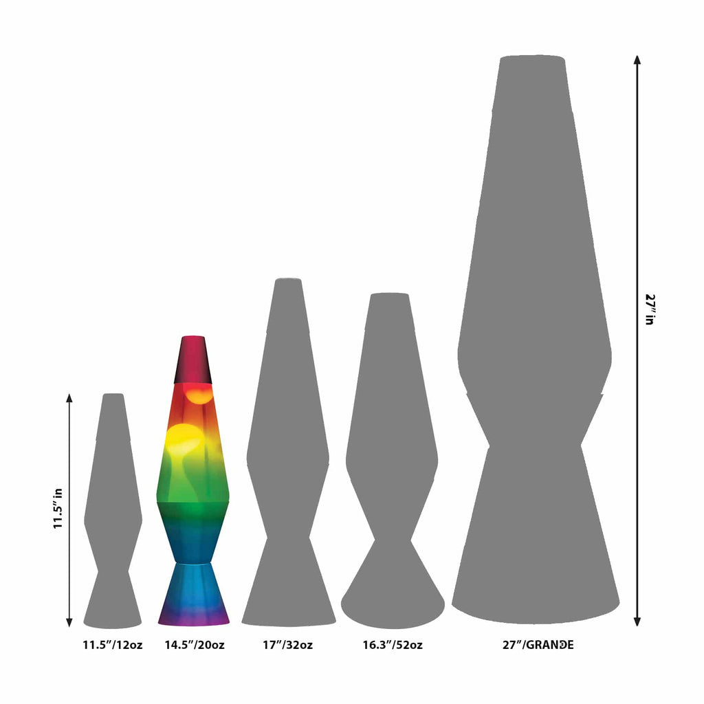 14.5” LAVA® Lamp Rainbow – White/Clear/Tricolor Size Comparison