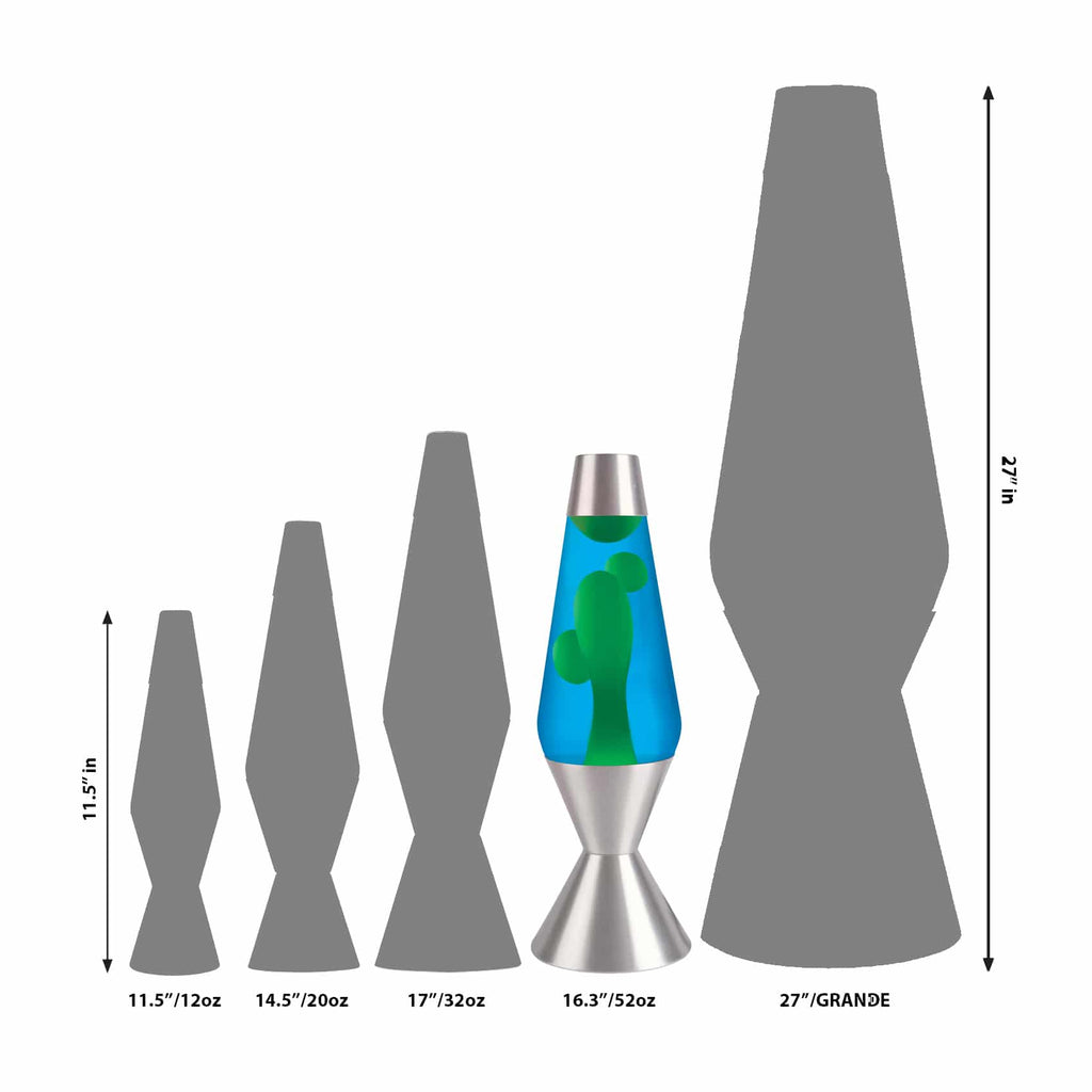 16.3” LAVA® Lamp – Yellow/Blue/Silver Size Comparison