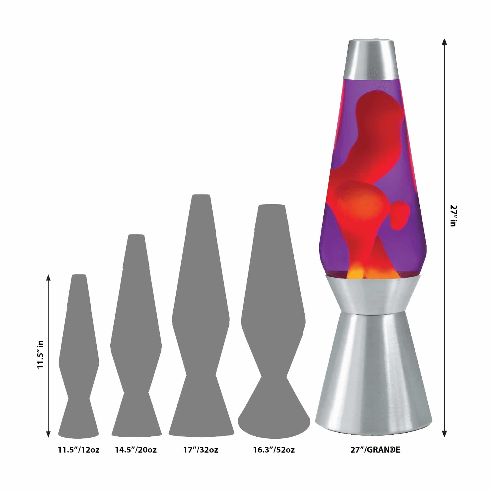 27” LAVA® Lamp Grande – Yellow/Purple/Silver Size Comparison